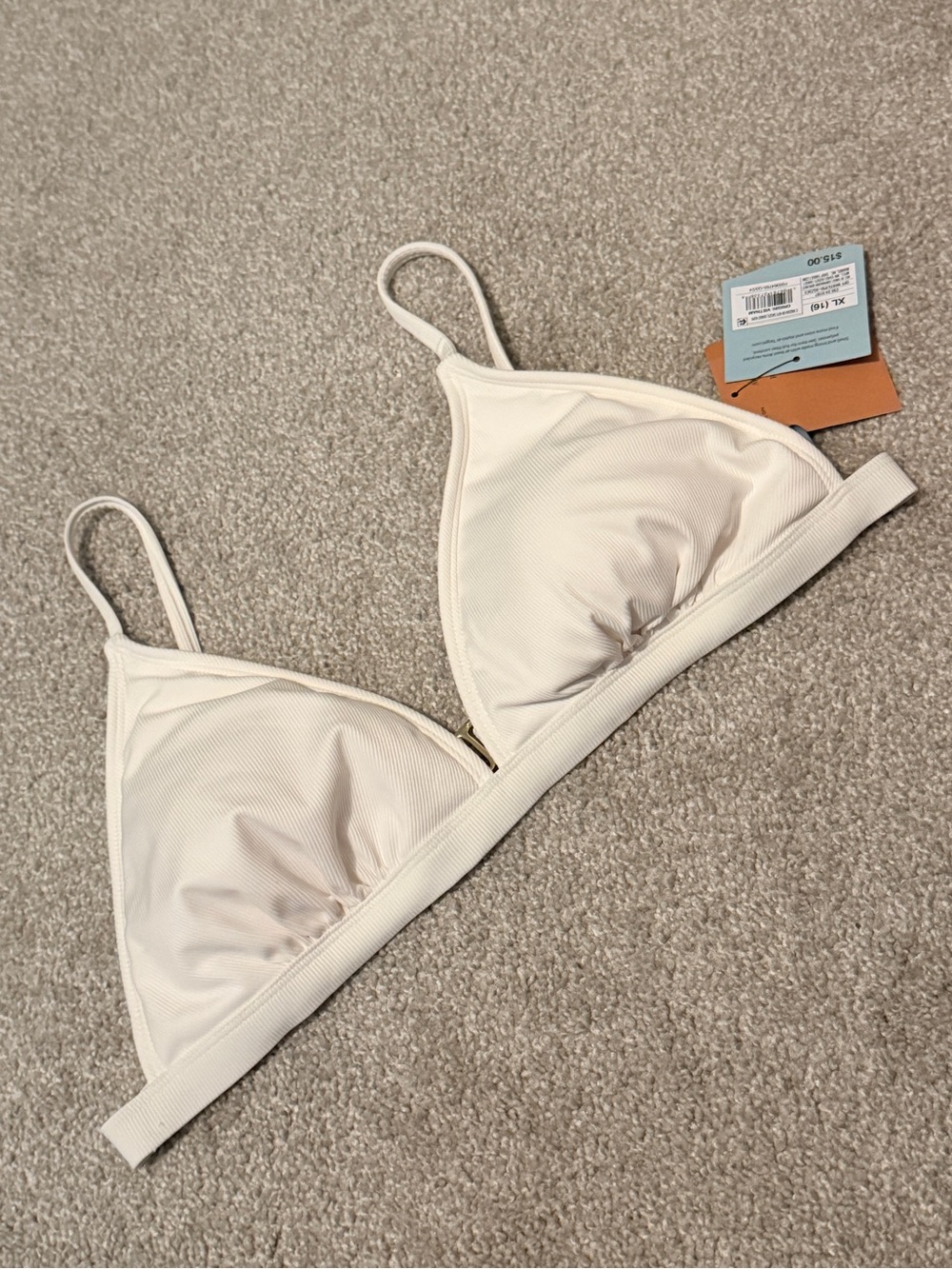 NWT Shade & Shore Off-White Ribbed Triangle Bikini Top XL - 16
